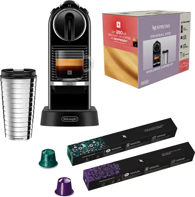 Nespresso CitiZ kaffemaskin av Delonghi EN167.B Value Pack (sort)
